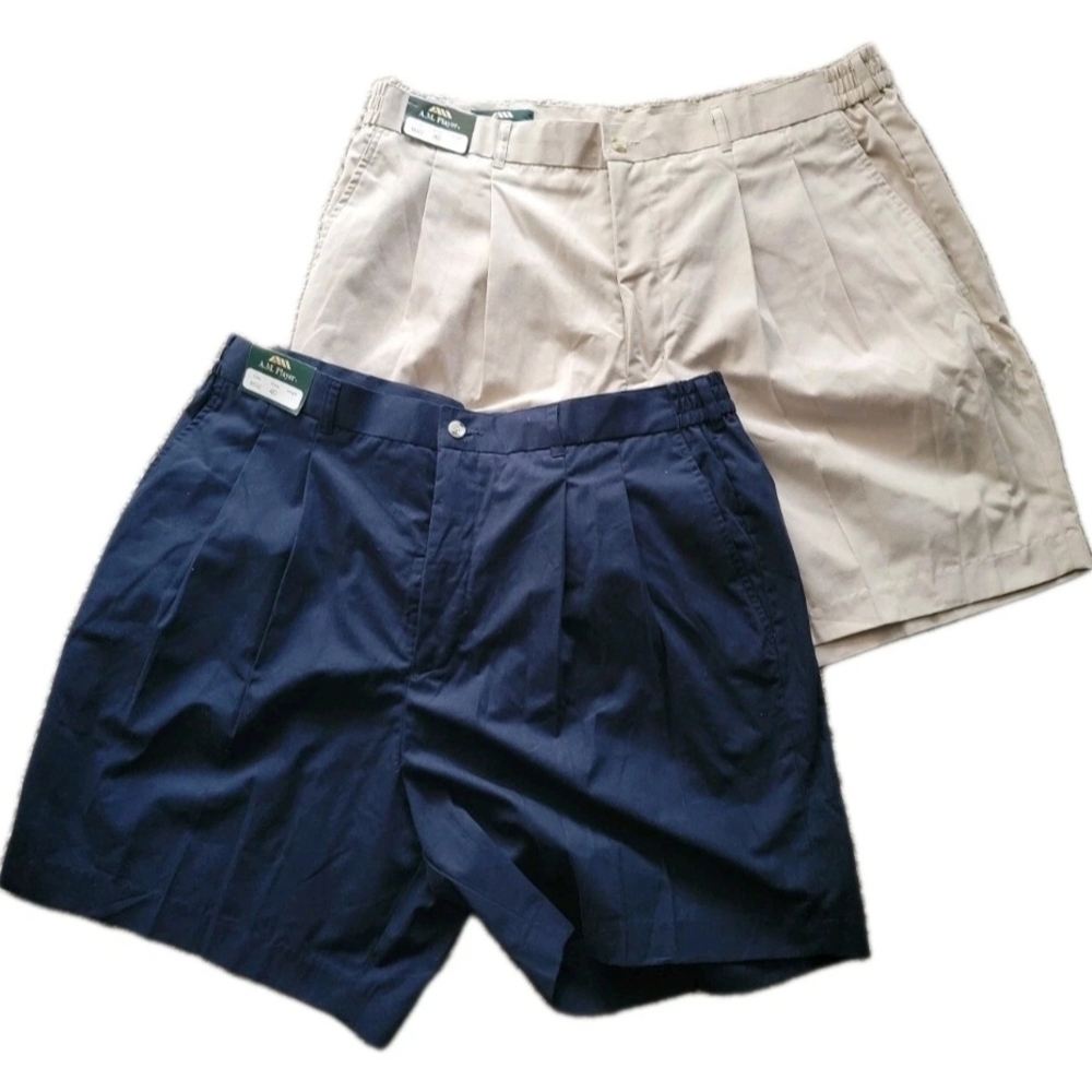 A.M. Player Men's Khaki & Navy Classic Casual Golf Short Set Of 2 Size 40 New